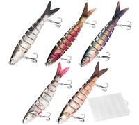 aiyraa 5Pcs Multi Jointed Bass Pike Fishing Lure- Realistic Lifelike Lures for trout pike Walleye Salmon 8 Segment 3D Artificial Fishing Tackle with Storage Box