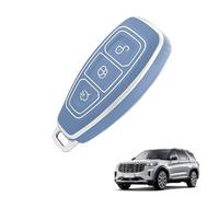 Aiyraa Blue Ford Key Fob Cover Compatible with Ford Focus, Puma, Mondeo, Escort, Taurus, Kuga, Edge, Explorer, Ranger, Fiesta - 3-Button Smart Protective Shell with Keyring