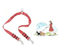 Aiyraa Red Double Dog Lead for Walking 2 Dogs, No Tangle 360° Swivel Split | No Tangle 360° Swivel Split Dog Lead, Bungee Shock-Absorbing for S/M/L, Extendable Heavy Duty Double Ended Twin Dog Leash