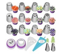 Aiyraa Russian Piping Nozzles Set - Icing Piping Kit with 12 Large Flower Tips, 10 Disposable Bags, 2 Leaf Nozzles, 2 Couplers, 1 Silicone Bag, Cake Decorating Tools & Baking Equipment (27)