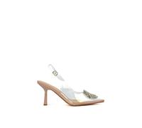 'Aiysha' Clear Perspex Slingback Jewel Court Shoes Heels with Pointed Toe XY London Nude 8