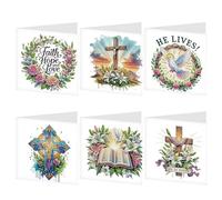 AiYuanzsh 6 Pack Religious Diamond Painting Greeting Cards Set - Faith, Hope, and Love Designs with Cross, Bible, Dove - DIY 5D Diamond Art Greeting Card Kits for Christian Celebrations and Gifts