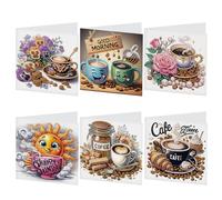 AiYuanzsh 6 Packs Diamond Art Painting Greeting Card Kits with Laser Effect Special Shaped Diamond Art Greeting Cards Arts Crafts for Christmas Birthday Thanksgiving Day Holiday (Coffee, 30x15cm)