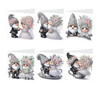 AiYuanzsh Set of 6 Gnome Diamond Painting Greeting Cards - 5D DIY Craft Kits for Handmade Bride and Groom Cards, Perfect for Wedding Gifts and Anniversaries
