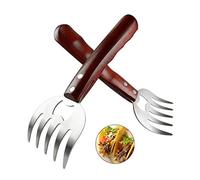 AIYUE Meat Shredding Claws, Stainless Steel Pulled Pork Shredder Meat Claws for BBQ, Shredding, Pulling, Handing, Lifting & Serving Pork, Turkey, Chicken with Long Wood Handle (2 PCS,BPA Free)