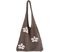AIYUENCICI Crochet Tote, Fairy Hobo for Women - Y2k Purse, Knitted Shoulder Bag for Girls - Mesh Beach Bags, Brown, 13.39 inches x 4.72 inches x 23.62 inches