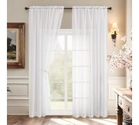 Aiyufeng 2 Pack: Basic White Sheer Curtain Drapes for Living Room 84 Inch Length 2 Panels, Light Filtering Voile Drapes for Bedroom, Patio, Sliding Door, Each 59" W x 84" L, White