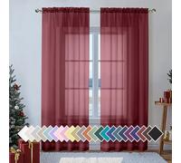 Aiyufeng 2 Piece Burgundy Sheer Curtains 84 Inch Length, Light Filtering Kitchen Curtain for Bedrrom/Living Room/Kitchen Window, Voile Top Dual Rod Pocket, 2 x 40 W x 84" L