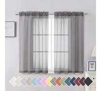 Aiyufeng 2 Piece Grey Short Sheer Curtains 45 Inch Length, Light Filtering Kitchen Curtain for Bedrrom/Living Room/Kitchen Window, Voile Top Dual Rod Pocket, 2 x 40 W x 45" L