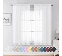 Aiyufeng 2 Piece White Sheer Curtains 63 Inch Length, Light Filtering Kitchen Curtain for Small Window, Voile Top Dual Rod Pocket, 2 x 40 W x 63" L