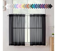 Aiyufeng Black Curtains 36 inches Long 2 Panels, Short Cafe Sheer Tiers, Kitchen Tier Curtains for Kitchen Room Laundry, Rod Pocket, 40" Wx36 L