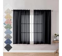 Aiyufeng Black Sheer Curtains 45 Inch Length 2 Panels, Short Linen Curtains for Kitchen, Small Window Curtains Window Treatment Privacy with Light Filtering for Cafe/Bathroom, Each 30Wx45L Inch, Black