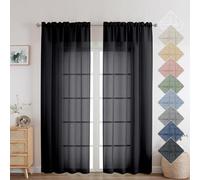 Aiyufeng Black Sheer Curtains, 72 inches Long 2 Panels, Fresh Textured Semi Sheer Linen Breathable Elegant Door Curtains & Drapes for Farmhouse/Living Room/Kitchen, 40Wx72L inch