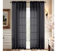 Aiyufeng Black Sheer Curtains 90 Inches Long, Light Filtering Rod Pocket Solid Color Window Sheer Curtain Panels, Elegant Curtains & Drapes for Living Room, Bedroom 2 Panels (Black, 59" W x 90" L)