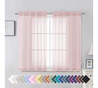 Aiyufeng Blush Pink Sheer Curtains 45 Inch Length 2 Panels Set, Light Filtering Airy Rod Pocket Light Pink Window Curtain Treatment Drapes for Kitchen Bedroom Living, Each 42Wx45L Inches