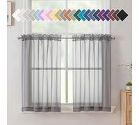 Aiyufeng Charcoal Grey Sheer Curtains 36 Inches Long 2 Panels Set, Short Kitchen Tier Curtains Solid Cafe Bathroom Window Panels, Rod Pocket, 40" Wx36 L