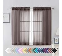 Aiyufeng Chocolate Sheer Curtains 45 Inches Long 2 Panels, Solid Voile Top Dual Rod Pockets Stylish Breathable Drapes Window Treatment for Kid's Room/Bedroom/Living Room, 42W x 45L, Chocolate Brown