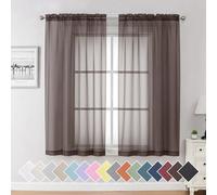 Aiyufeng Chocolate Sheer Curtains 63 Inches Long 2 Panels, Solid Voile Top Dual Rod Pockets Stylish Breathable Drapes Window Treatment for Kid's Room/Bedroom/Living Room, 40W x 63L, Chocolate Brown