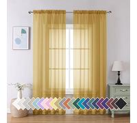 Aiyufeng Gold Sheer Curtain 90 Inches Long 2 Panels Set, Light Filtering Gold Window Curtain Drapes Treatment for Kitchen, Bedroom,Children Room, Dual Rod Pocket, 2 Pack of 42 x 90"