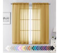 Aiyufeng Gold Sheer Curtains 63 Inch Length 2 Panels Set, Light Filtering Gold Window Curtain Drapes Treatment for Kitchen, Bedroom,Children Room, Dual Rod Pocket, 2 Pack of 42 x 63"