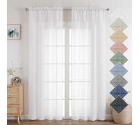 Aiyufeng Kirei Faux Linen White Sheer Curtains 84 Inches Long 2 Panels Set, Light Filtering Slub Textured Farmhouse Rod Pocket Sheer Curtain Drapes for Living Room Bedroom, Each 40Wx84L Inch