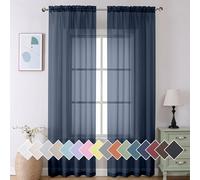 Aiyufeng Long Navy Blue Sheer Curtains 96 inches Long for Living Room, Privacy Sheer Curtains Window Treatment Translucent Sheer Drapes for Farmhouse/Cottage, 40" Wide (2 Panels)