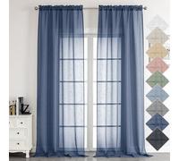 Aiyufeng Navy Blue Long Sheer Curtains - Slub Texture Semi Sheer Window Covering, Light & Airy Privacy Sheer Panels for Bedroom Living Room Patio Glass Door, 40 inch Width x 96 inch Length, Set of 2