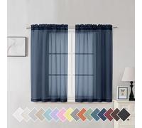 Aiyufeng Navy Blue Sheer Curtains, 114.3 cm Length, 2 Panels Set for Farmhouse Kitchen Room, Elegant Light Filtering Voile Window Treatments, 101.2 x 114.4 cm (W x L) each
