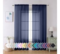 Aiyufeng Navy Blue Sheer Curtains 90 inch Length 2 Panels Set, Airy Soft-Touching Rod Pocket Voile Drapes for Living Room/Bedroom, Each 42W x 90L