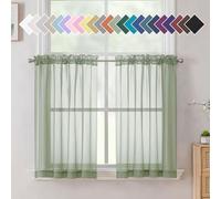 Aiyufeng Sage Green Sheer Curtains, 36 Inch Long, 2 Panels - Kitchen & Bathroom Cafe Curtains, Rod Pocket, 40" W x 36" L