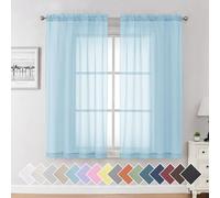 Aiyufeng Set of 2 Basic Sky Blue Sheer Curtains 63 Inch Length for Living Room, Light Filtering Voile Curtains for Bedroom, Patio, Sliding Door, Each 40 x 63 inches