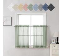 Aiyufeng Sheer Sage Green Kitchen Curtains 24 inch Length 2 PCS, Semi Sheer Linen Curtains for Bedroom, Faux Linen Textured Burlap Short Tier Farmhouse Cafe Curtains for Small Windows, 30Wx24L inch