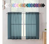 Aiyufeng Short Sheer Curtains 36 inches Long Rod Pocket Kitchen Cafe Bathroom Curtains 40" W x 36" L, Dusty Blue, Set of 2