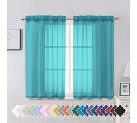 Aiyufeng Turquoise Sheer Curtains 45 Inch Length 2 Panels Set, Light Filtering Airy Rod Pocket Turquoise Window Curtain Treatment Drapes for Kitchen Bedroom Living, Each 42Wx45L Inches