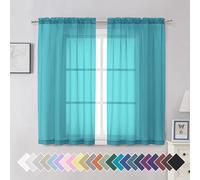 Aiyufeng Turquoise Sheer Curtains 54 Inch Length 2 Panels Set, Light Filtering Airy Rod Pocket Turquoise Window Curtain Treatment Drapes for Kitchen Bedroom Living, Each 42Wx54L Inches