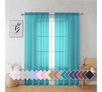 Aiyufeng Turquoise Sheer Curtains 72 Inch Length 2 Panels Set, Light Filtering Airy Rod Pocket Turquoise Window Curtain Treatment Drapes for Kitchen Bedroom Living, Each 42Wx72L Inches