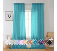 Aiyufeng Turquoise Sheer Curtains 96 Inches Long 2 Panels Set, Light Filtering Soft Airy Voile Rod Pocket Turquoise Sheer Window Drapes for Bedroom Living Room, Each 42Wx96L Inches
