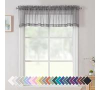 Aiyufneg 2 Panels Grey Sheer Valance - Short Fresh Sheer Curtain Valances for Windows Basement Semi Sheer Valances for Kitchen Window, Dual Rod Pocket (Grey, 40 by 14 Inches Long)