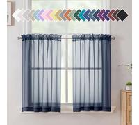 Aiyufneg Navy Blue Sheer Curtains 36 inches Long, Short Kitchen Window Treatment Solid Sheers Cafe Curtains Bathroom Voile Half Window Curtains 2 Panels, Rod Pocket, 40" Wx36 L