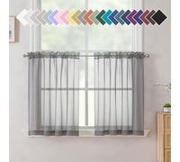 Aiyufneg Small Sheer Tier Curtains Half Kitchen Curtain Sheers, Light Filtering Farmhouse 24 Inch Window Panels Rod Pocket Grey Voile Short Curtain for Bathroom, 40W x 24L, Set of 2 Panels