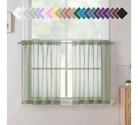 Aiyufneg Small Sheer Tier Curtains Half Kitchen Curtain Sheers Light Filtering Farmhouse Window Panels Rod Pocket Voile Short Curtain for Bathroom, 40W x 24L, Sage Green, Set of 2 Panels