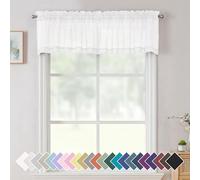 Aiyufneg White Sheer Window Valance Curtains, Light Filtering Kitchen Valances Windows Treatment, Small Voile Sheer Curtains for Living Room/Bathroom/Basement, Top Dual Rod Pocket, 2PCS