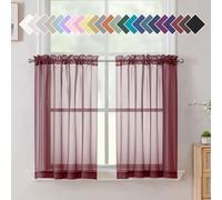 Aiyufneg Wine Kitchen Sheer Curtains 36 inches Long, Short Kitchen Window Treatment Solid Sheers Cafe Curtains Bathroom Voile Half Window Curtains 2 Panels for Laundry Room, Rod Pocket, 40" Wx36 L