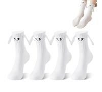 AIYVELU 2 Pairs of Magnetic Socks with Hand, Hand Pulling Socks with Magnetic Arm Funny Silly Gift for Women Men Friends Buddy Children (White Smiley Face)