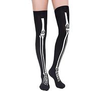 AIZHIWENG Skeleton Thigh High Socks - Goth Costume Bone Over The Knee High Sock Anatomical Skeletal Spooky Tight Stockings - 1 Pair, Black, One size