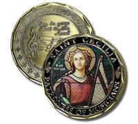 Aizics Mint St Cecilia Coin, Patron Saint of Musicians, Catholic Challenge Coin, Copper Plated 38mm x 2mm, Religious Collectibles, Musician Gift