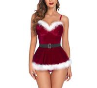 Aizuoni Sexy Santa Dress - Santa Dress Lingerie Dress Mrs Claus Costume - Women Dress Sleepwear V Neck Skin-Friendly Sexy Costume Dress for Parties
