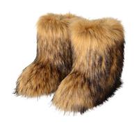 Aizuoni Women's Brown Snow Boots, Warm Furry Mid-Calf Boots with Rubber Sole and Thermal Lining, Size 36-44 EU