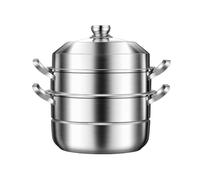 AIZYR Stainless Steel Steamer Pot 3 Tier Steam Pot, Stockpot Steamer Set with Lid Induction Stew Cooking Pot for Seafood, Dumpling, Soup, Food,28cm