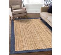 Aizza Trends 10 Ft Square Navy Blue & Natural Jute Area Rug, Handmade Braided, Farmhouse Boho Style, Durable & Pet-Friendly Rug for Living Room, Dining Room, and Bedroom